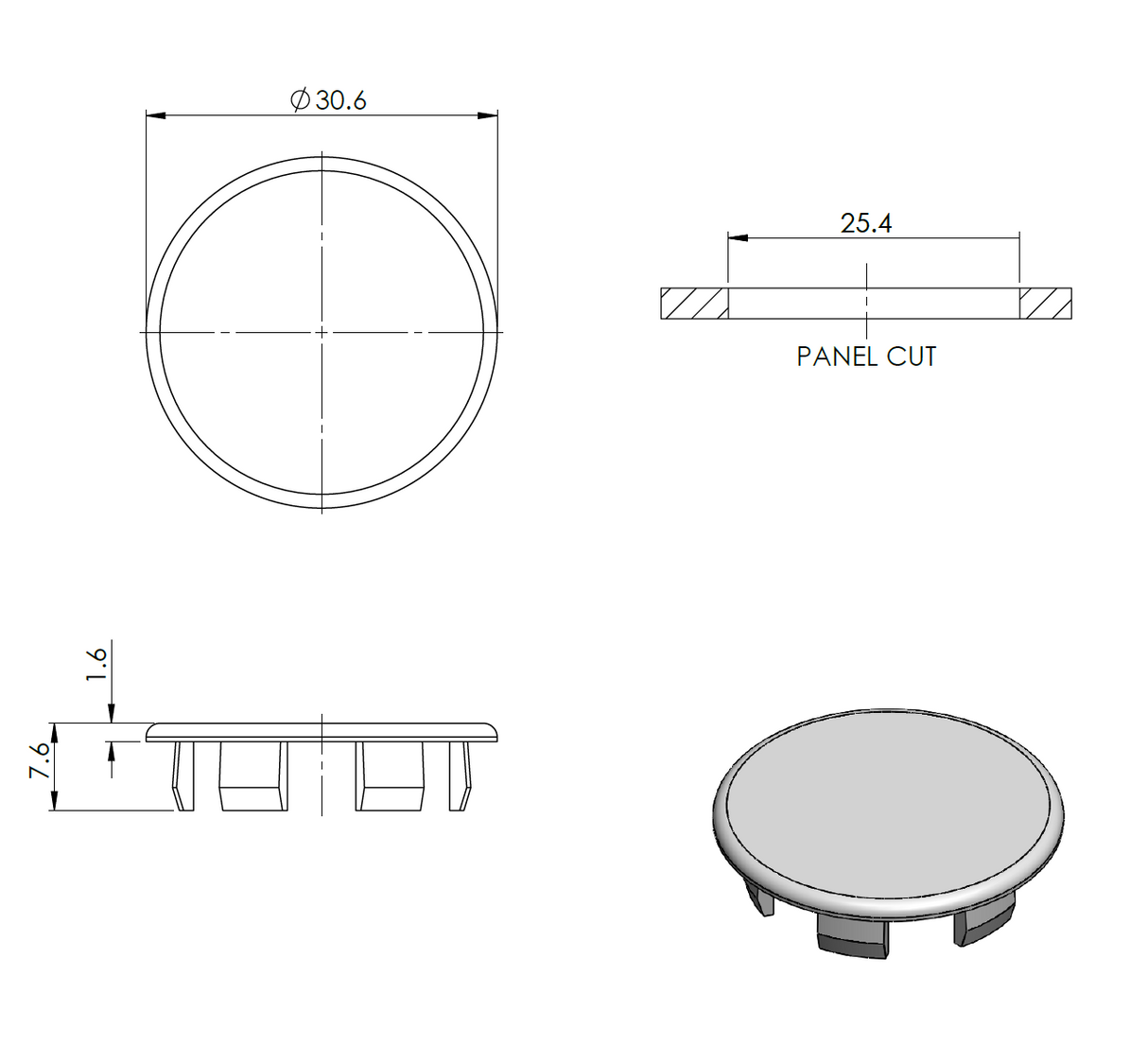 Záslepka pre AL profil, PVC, D25mm