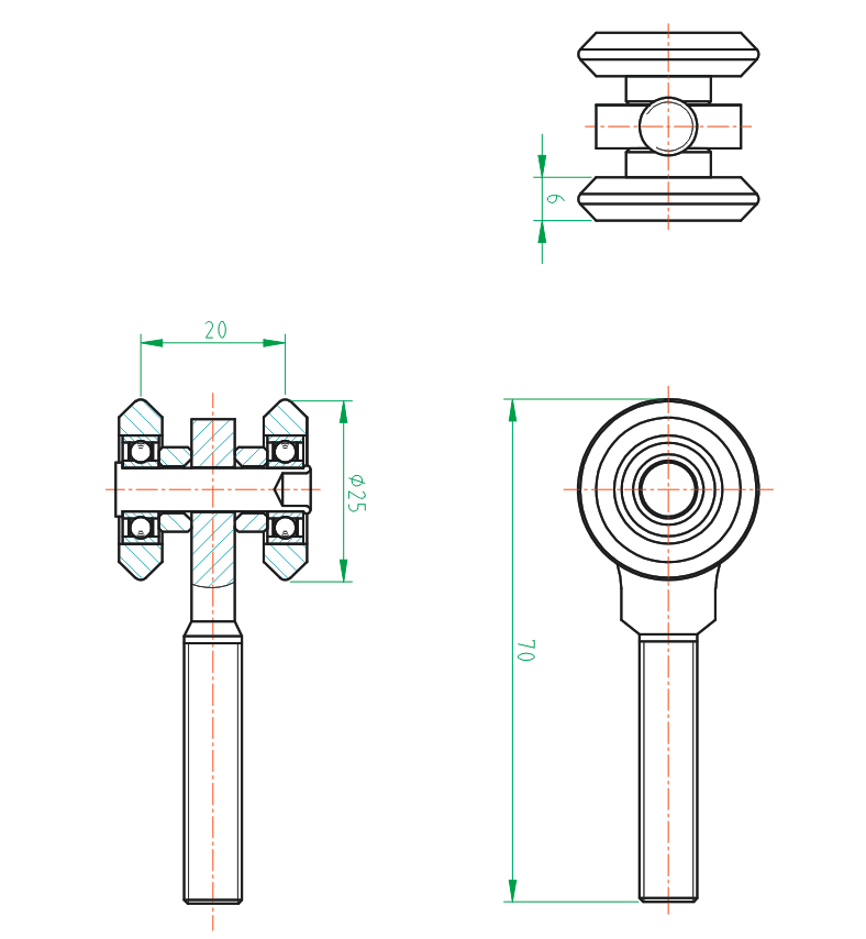 Dvojkoliesko závesné Zn, profile 33x34mm