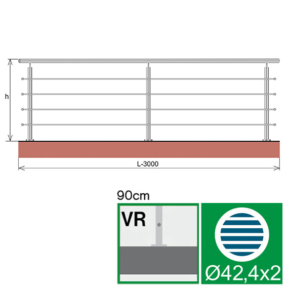 Nerezové zábradlie, AISI304, 3000x900mm
