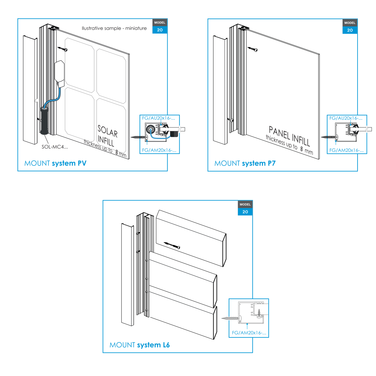Hliníkový plotový adaptér pre tabuľové výplne 1-8mm - 6000mm