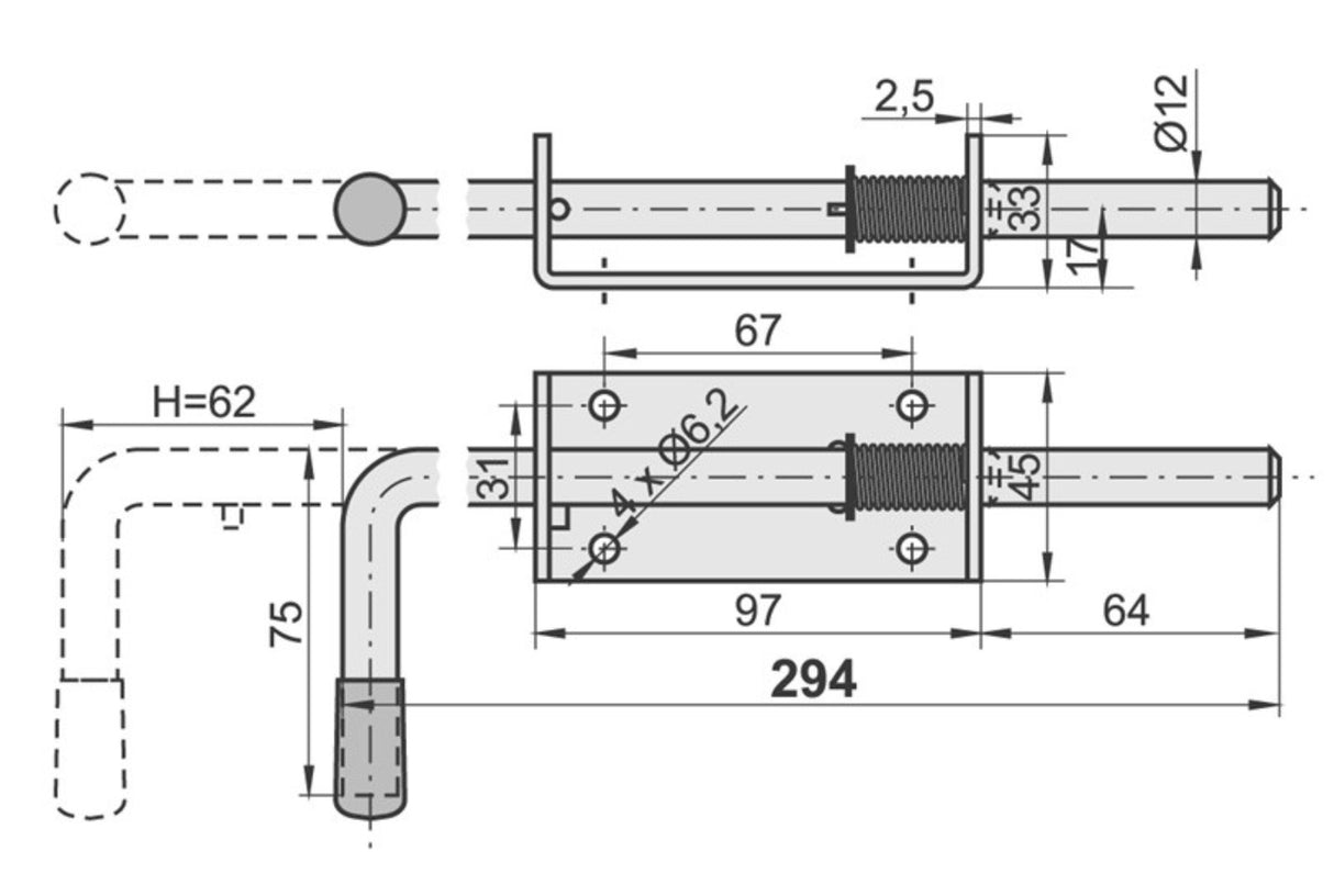 Zástrč brány s pružinou, Zn, L300mm