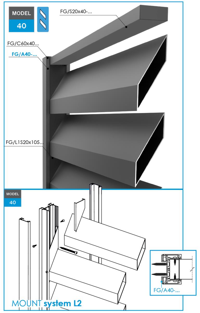 Hliníkový adaptér 60x40-1500mm pre žalúzie do 40mm R7016