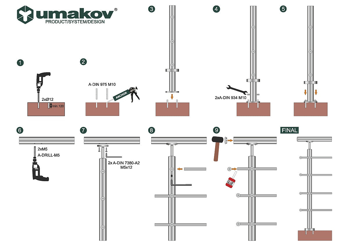 Nerezové zábradlie na schody, 3000x900mm, VS