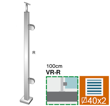 Stĺpik, vrchné kotvenie - pravý AISI304, 40x40x2/2