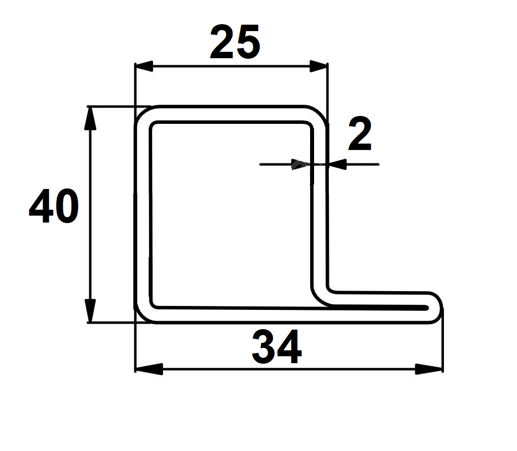 Profil dverový L, 40x34x25x2, L6000mm