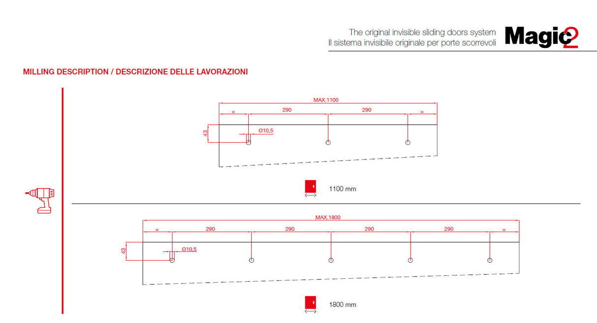 Kovanie pre posuvné dvere terno magic2 800-1100mm