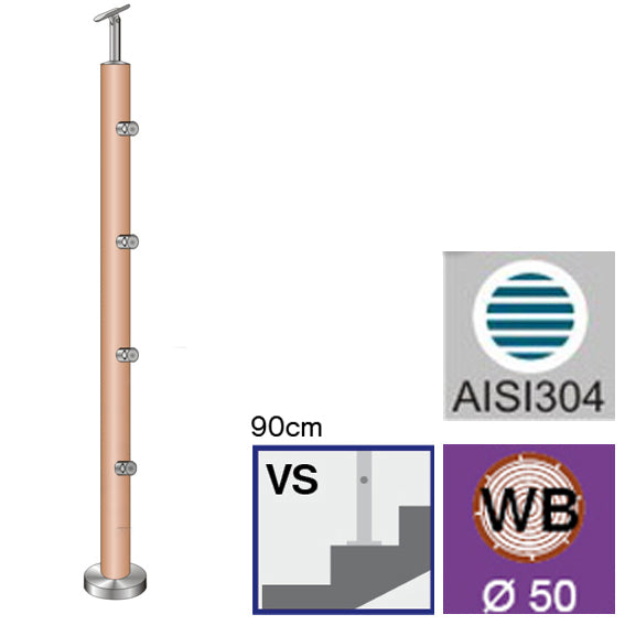 Stĺpik BUK (BEECH) D50mm, 4xd12mm, v=90cm, VK-Scho