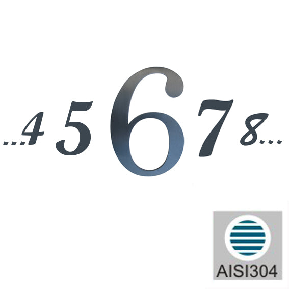Číslica nerez "6" 185mm, hr.5mm, AISI 304