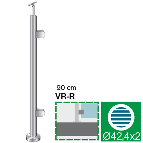 Stĺpik, vrchné kotvenie - pravý AISI304, D42,4/2xm
