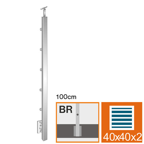 Stĺpik, bočné kotvenie AISI304, 40x40x2/5xd12/H100