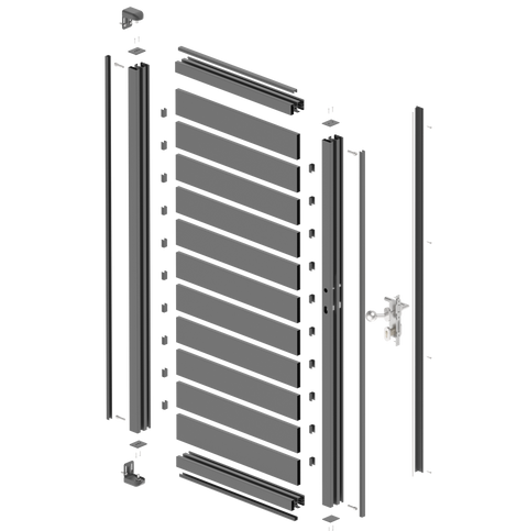 Hliníková jednokrídlová brána 1,025x1,85m s výplňou 20x100 R7016 - set
