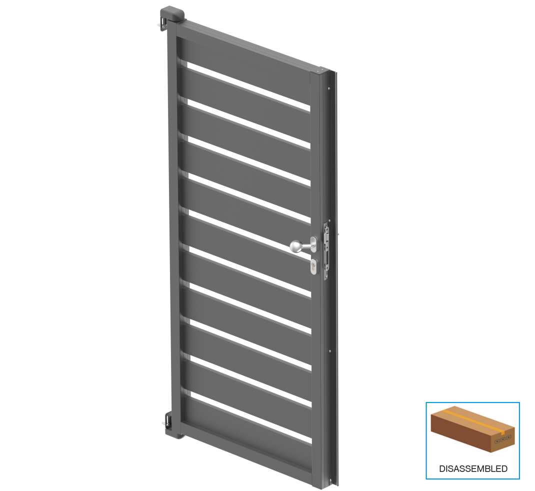 Hliníková jednokrídlová brána 1,025x1,85m s výplňou 20x100 R7016 - set