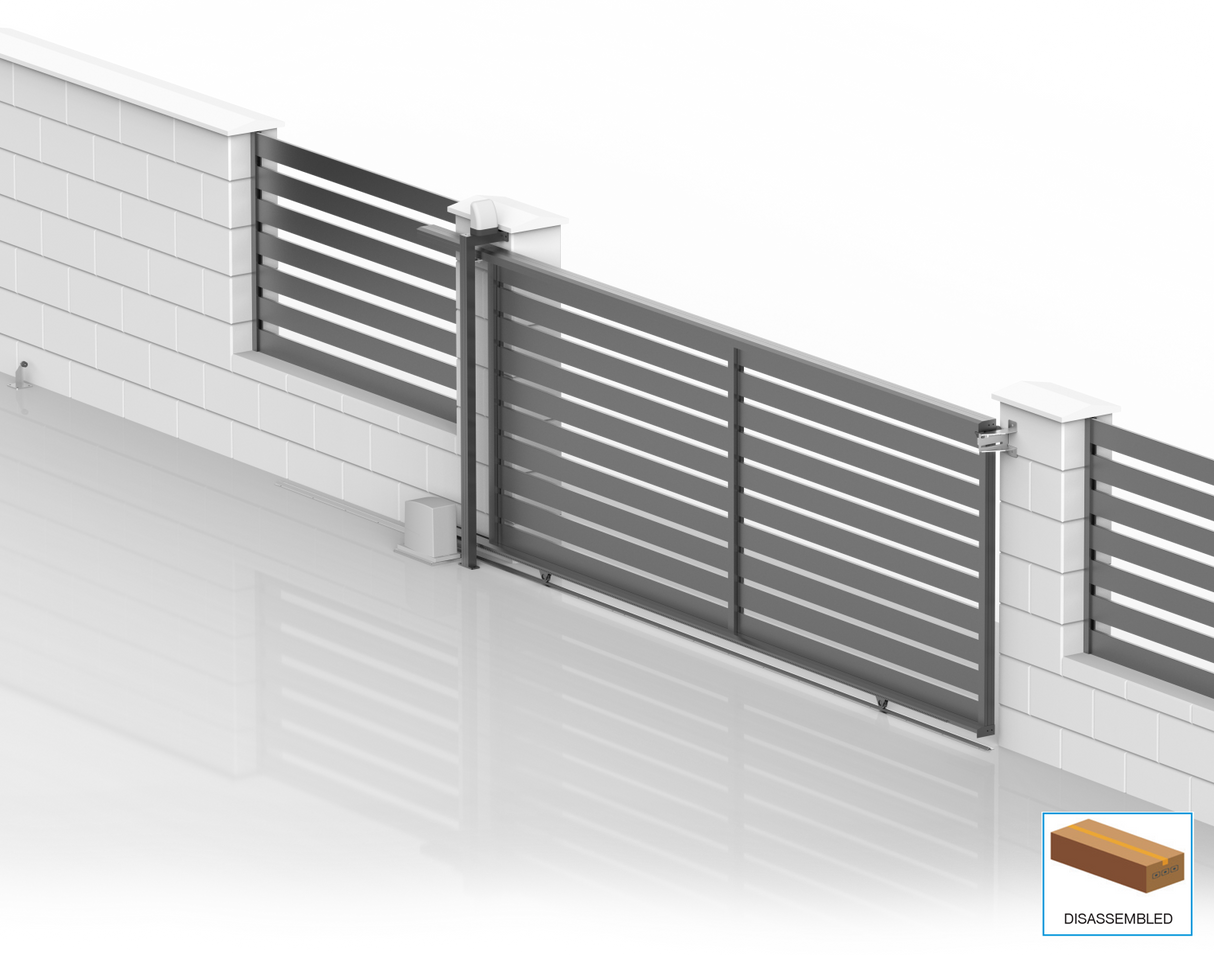 Hliníková koliesková posuvná brána 6x2,045m s výplňou 20x100 R7016 - set