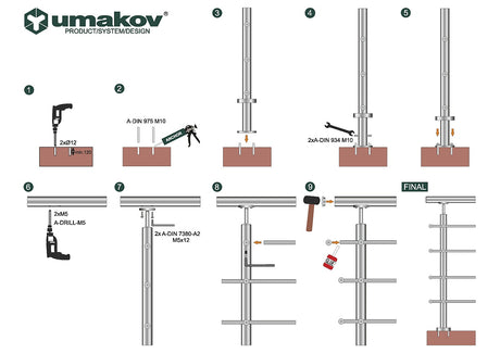 Zábradlie - nerez, VR AISI304, 40x40x2/4xd12/H900/