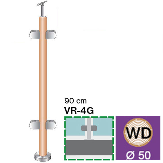 Stĺpik DUB (OAK) D42,4mm, 4xdržiak, v=90cm, VK-rov