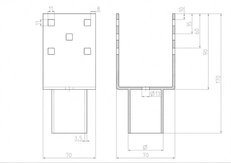 Nadstavec na zemnú skrutku Zn "U“ 70x70x90x52mm