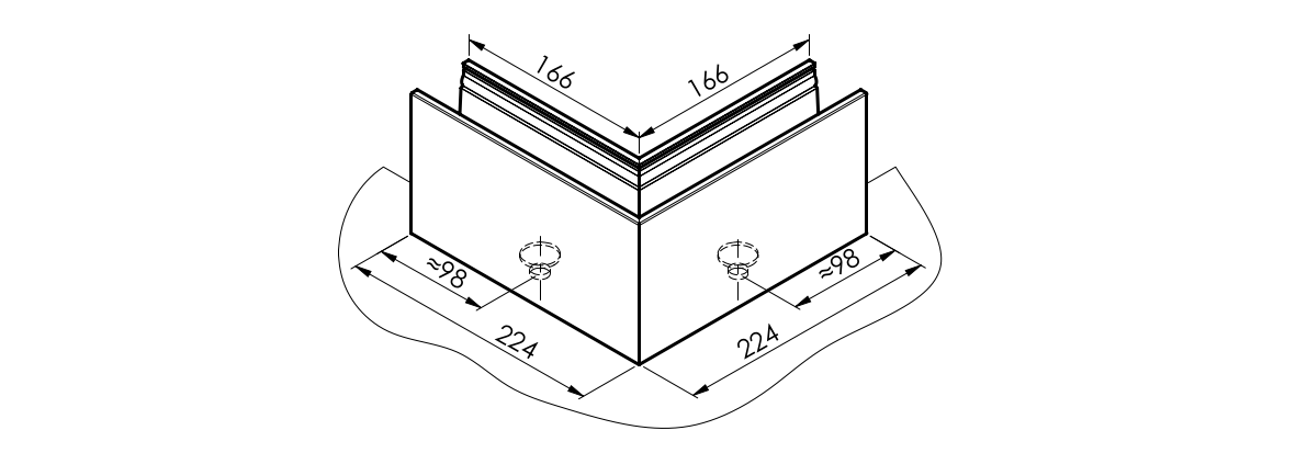 Celosklenené zábradlie-roh. profil-vrchné kotvenie