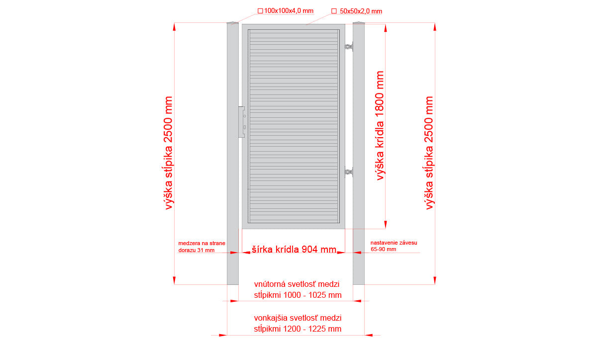 Bránka hliníková 1kr. 1000x1800mm lamela antracit