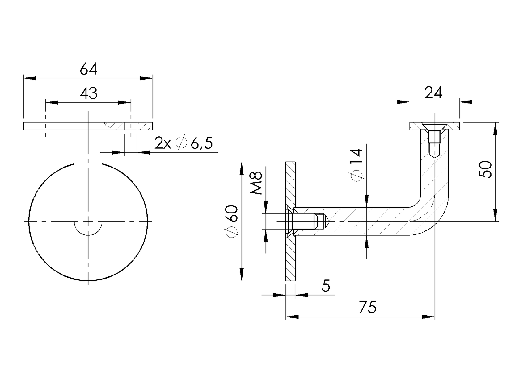 Držiak madla na stenu