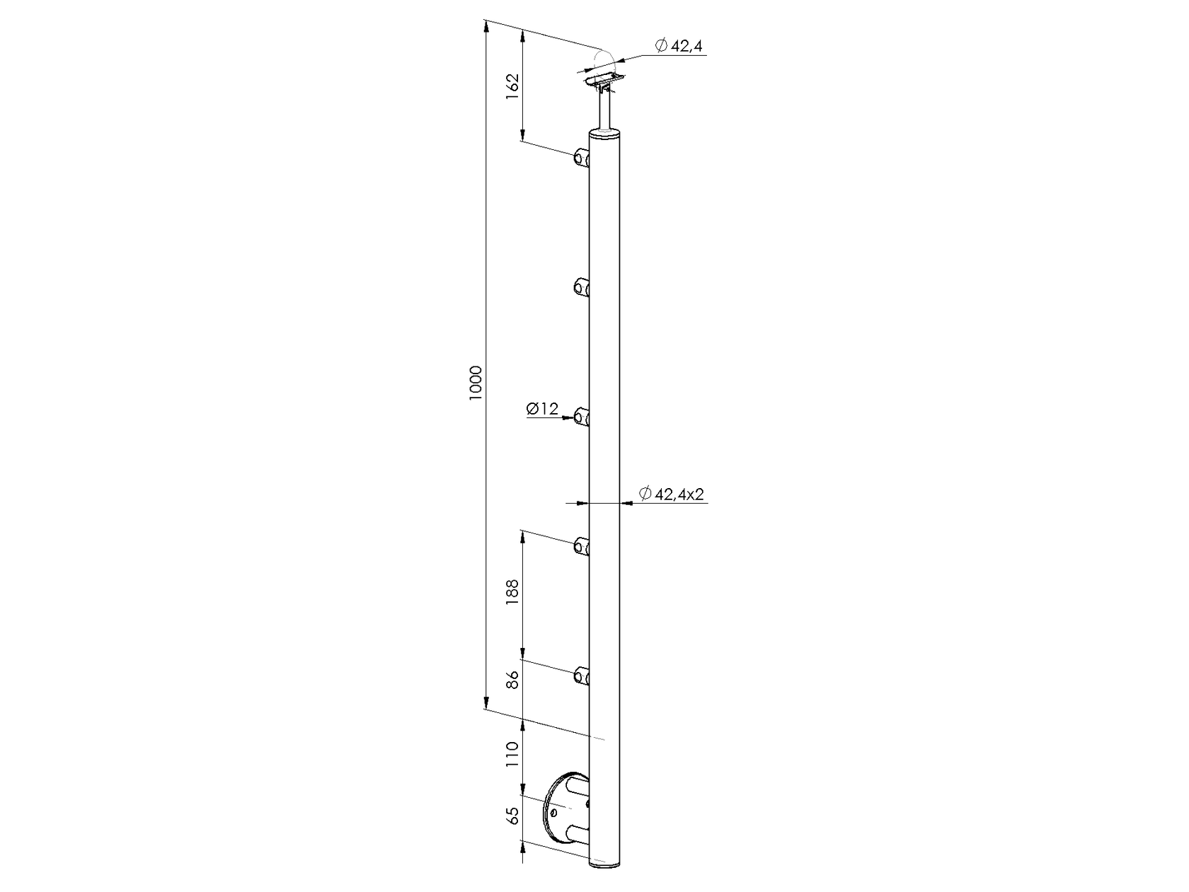Nerezový stĺpik, bočné kotvenie - rovné