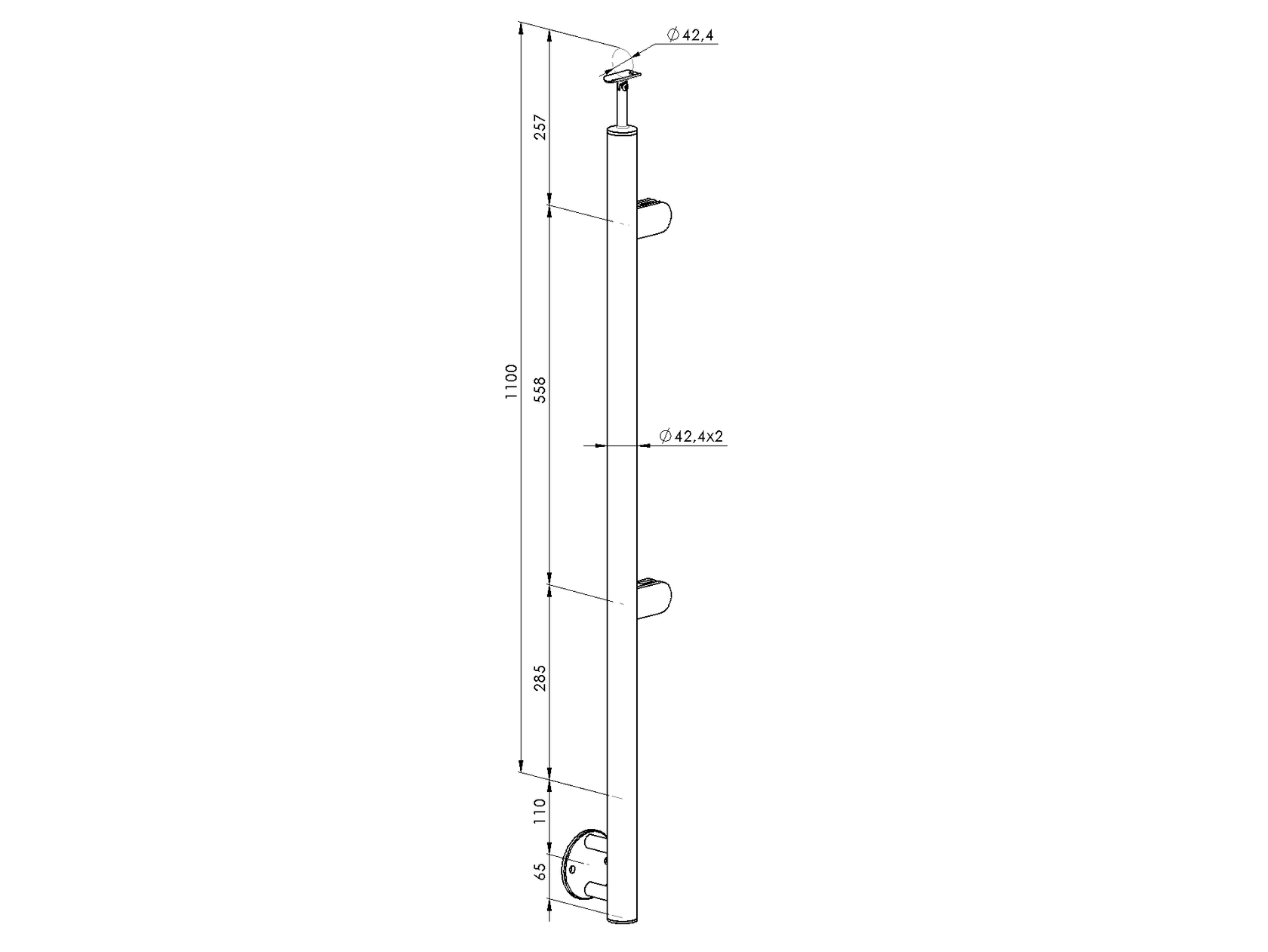 Stĺpik, bočné kotvenie - pravý - na schody AISI304