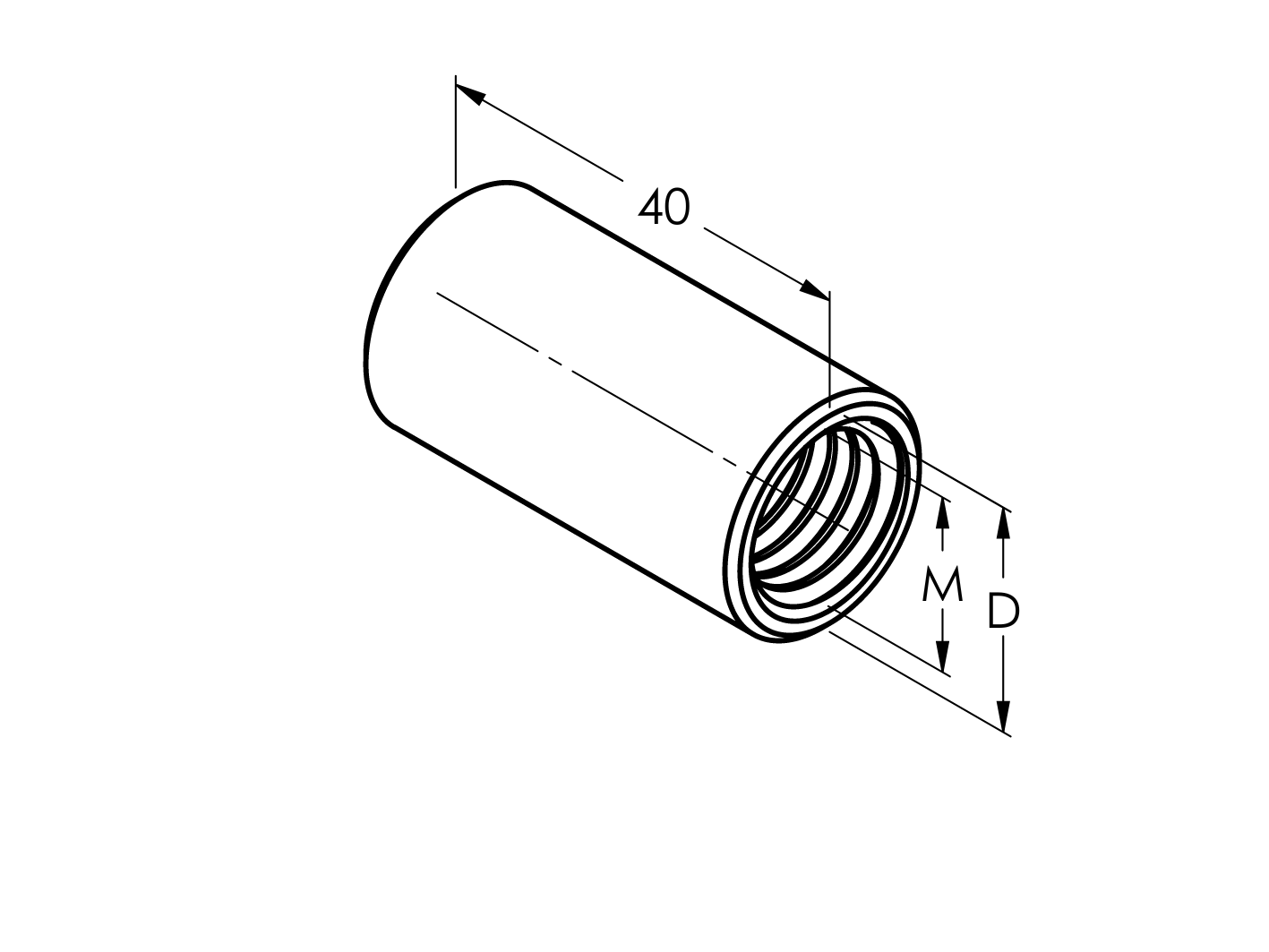 Matica predlžovacia valcová, AISI304, M12x40