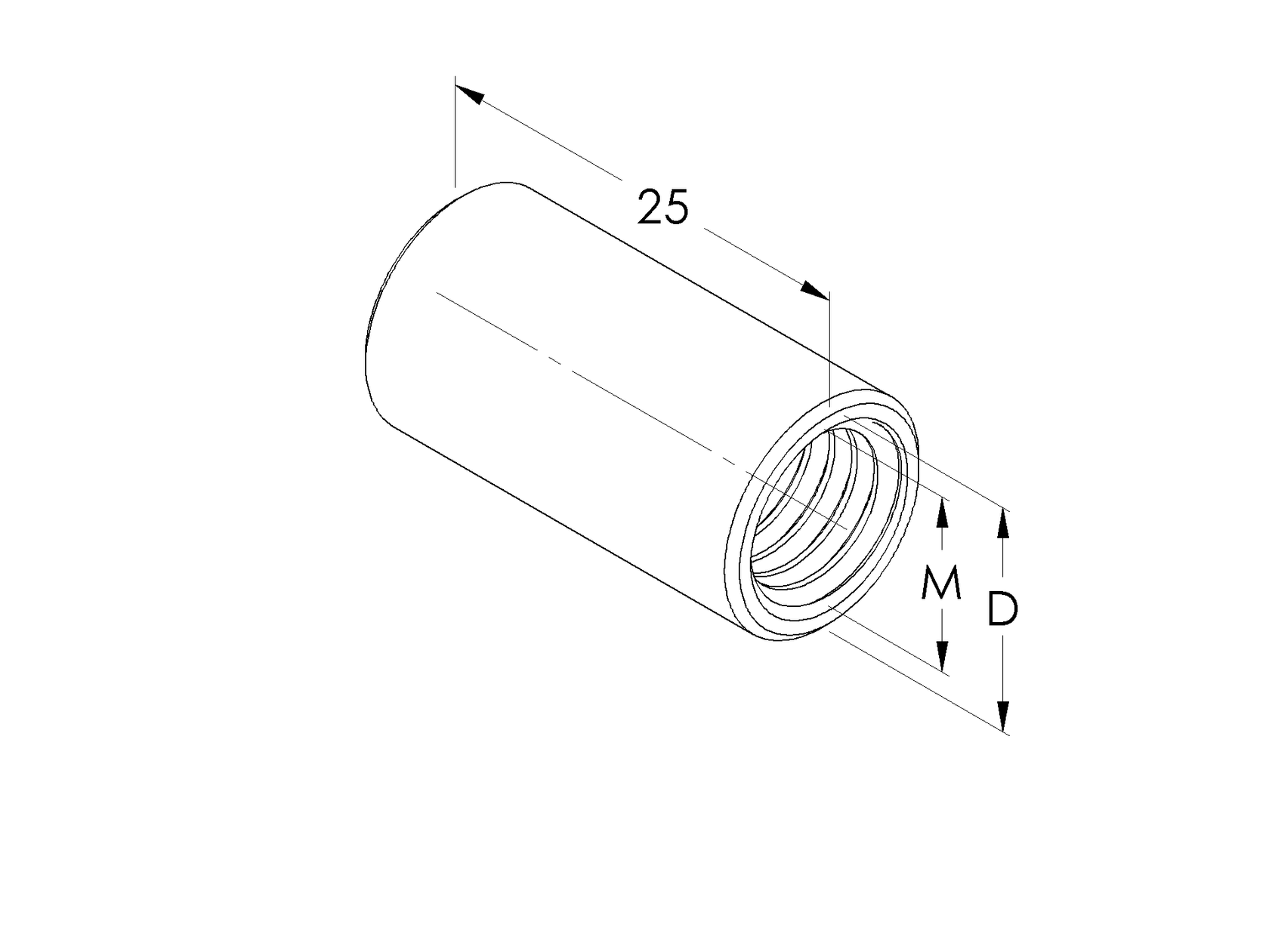 Matica predlžovacia valcová, AISI304, M10x25
