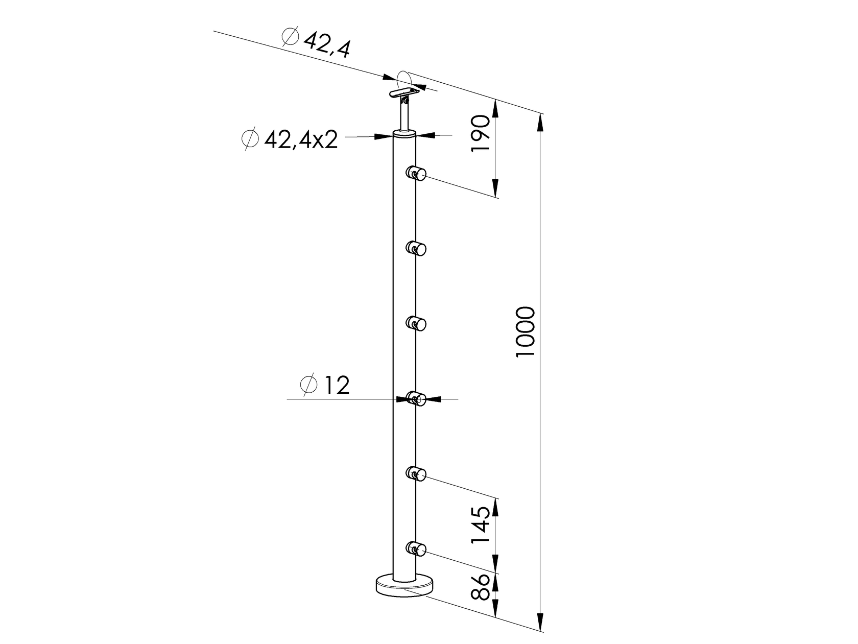 Stĺpik pre nerezové zábradlie, vrchné kotvenie