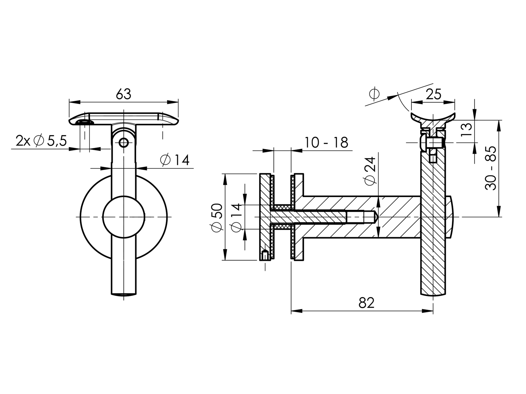 Držiak madla na sklo