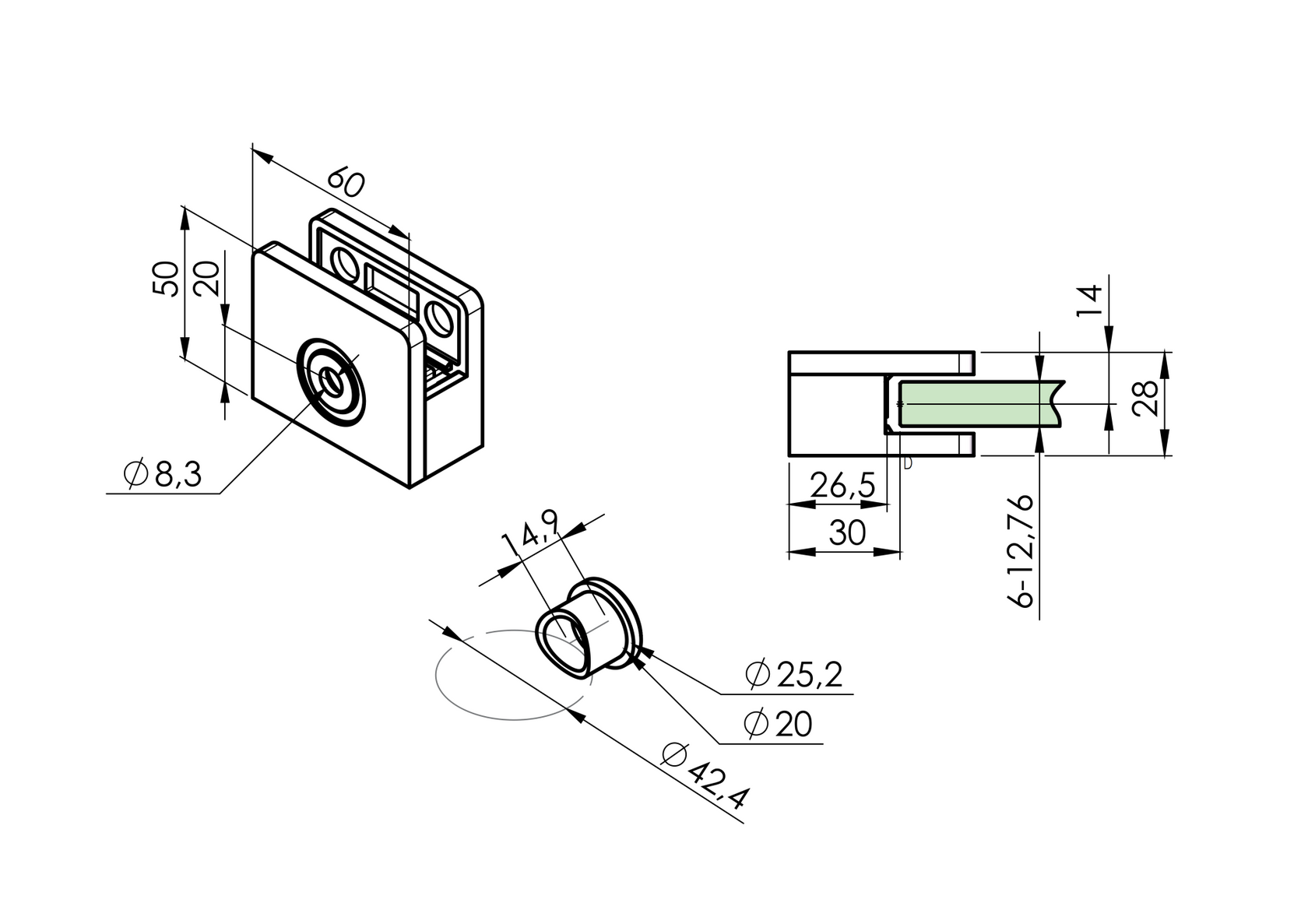 Držiak skla mimoosový jednostrannný