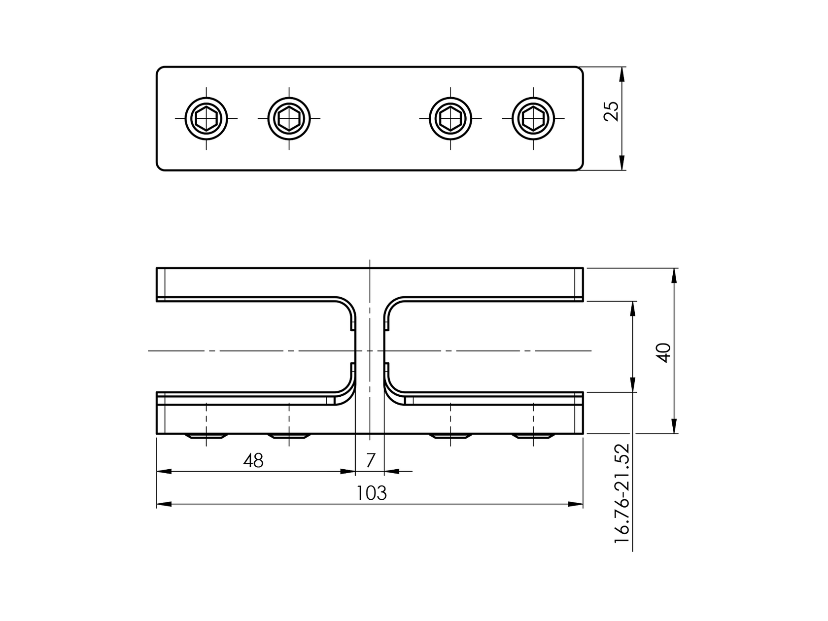 Držiak skla - sklo/sklo - 180°
