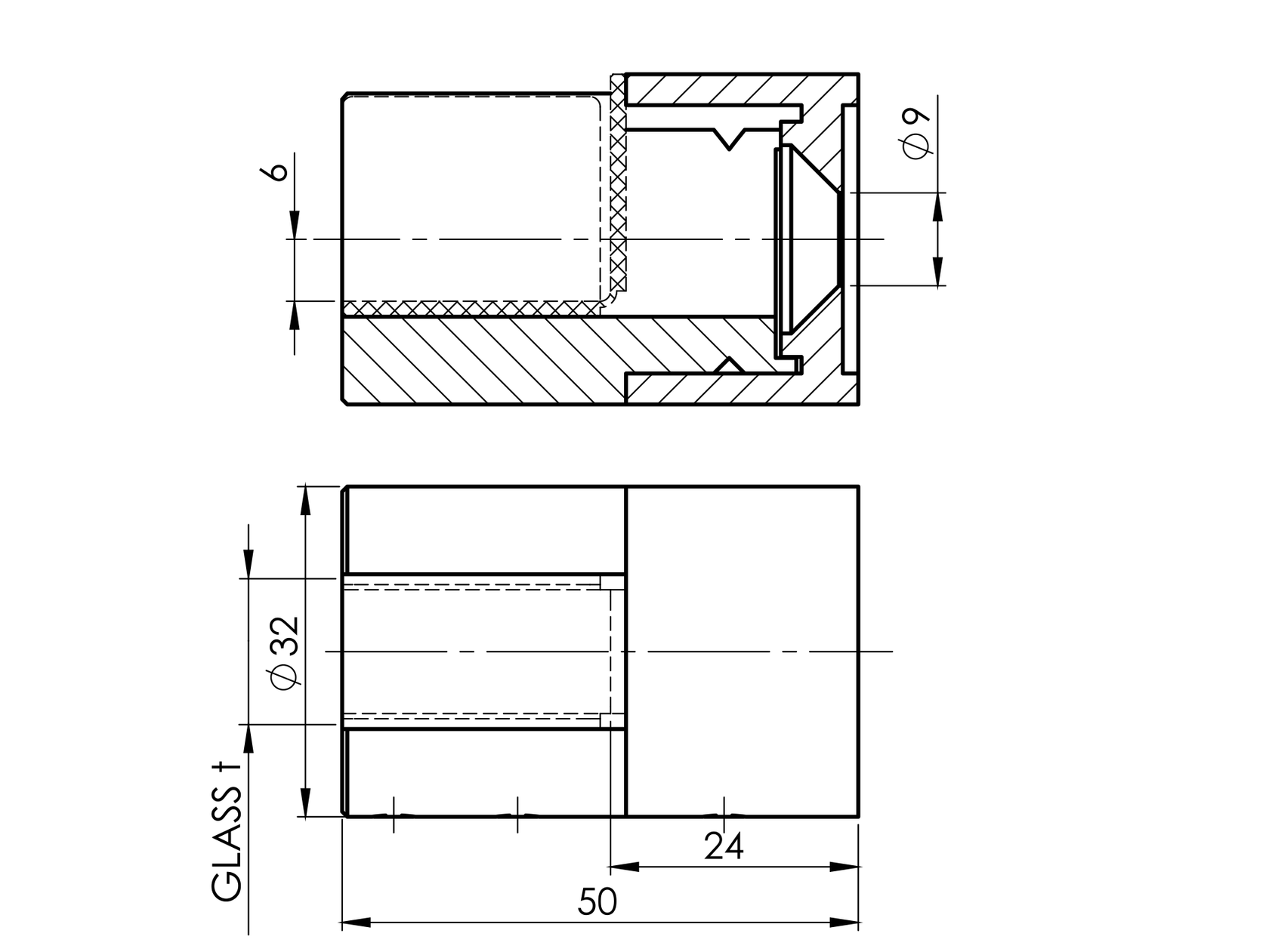 Držiak skla plochý, pravý