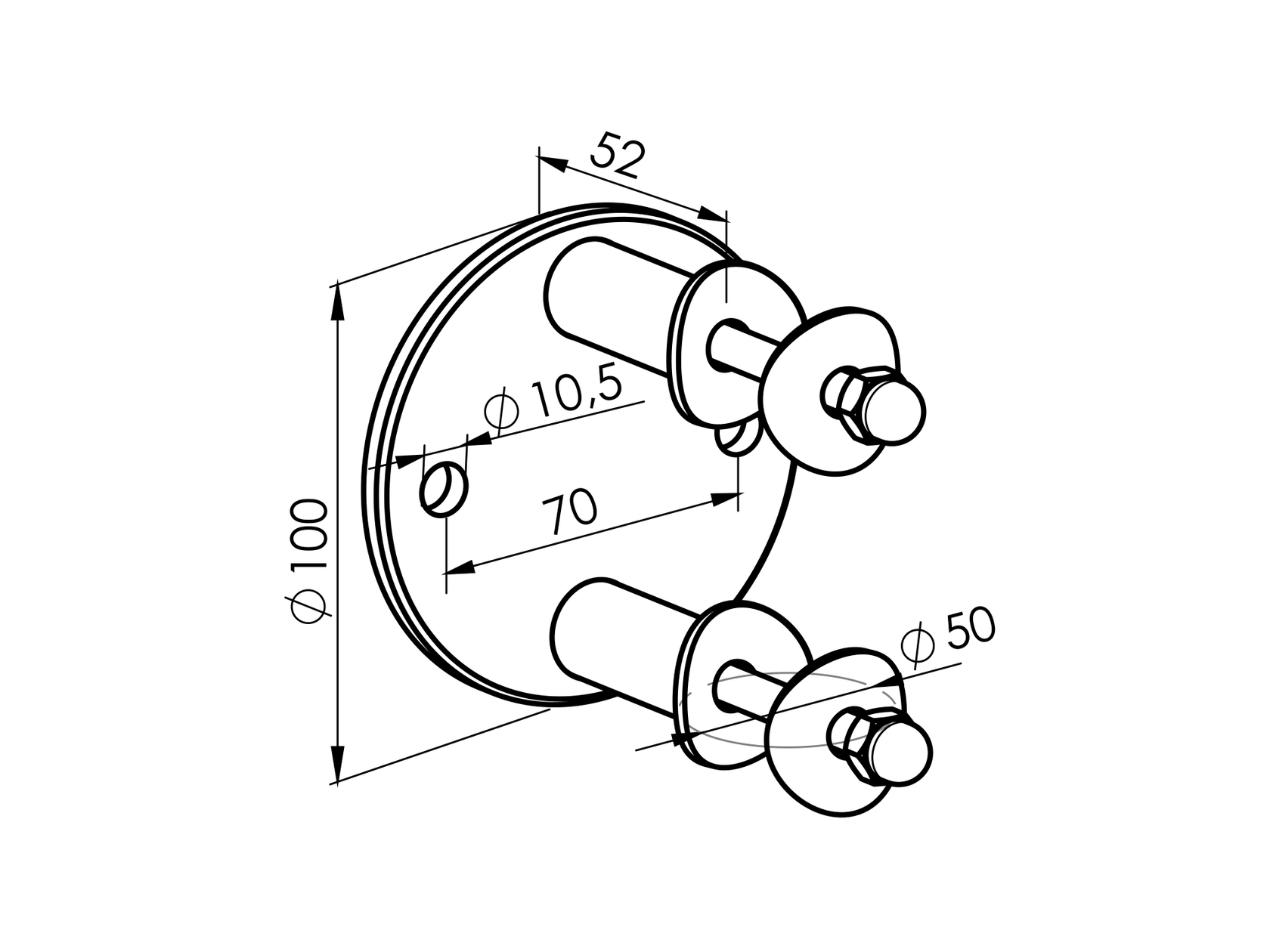 Kotvenie stĺpika-bočné montážne AISI304, D100/d42,