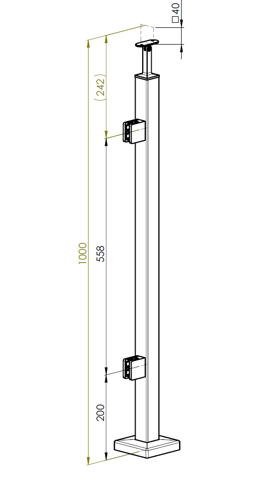 Stĺpik, vrchné kotvenie - ľavý AISI304, 40x40x2/2x