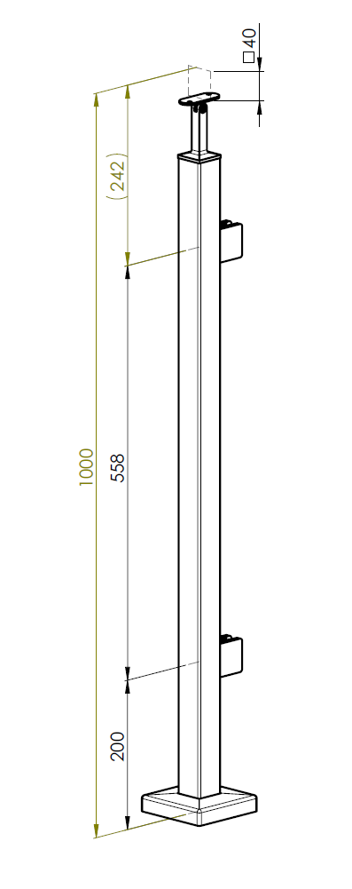 Stĺpik, vrchné kotvenie -pravý AISI304, 40x40x2/2x