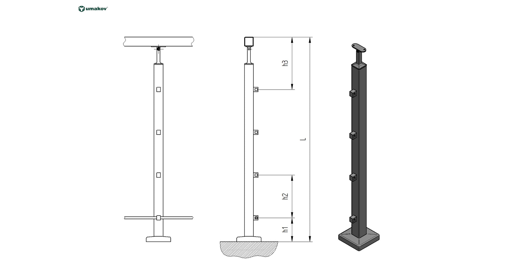 Stĺpik, vrchné kotvenie - rovné