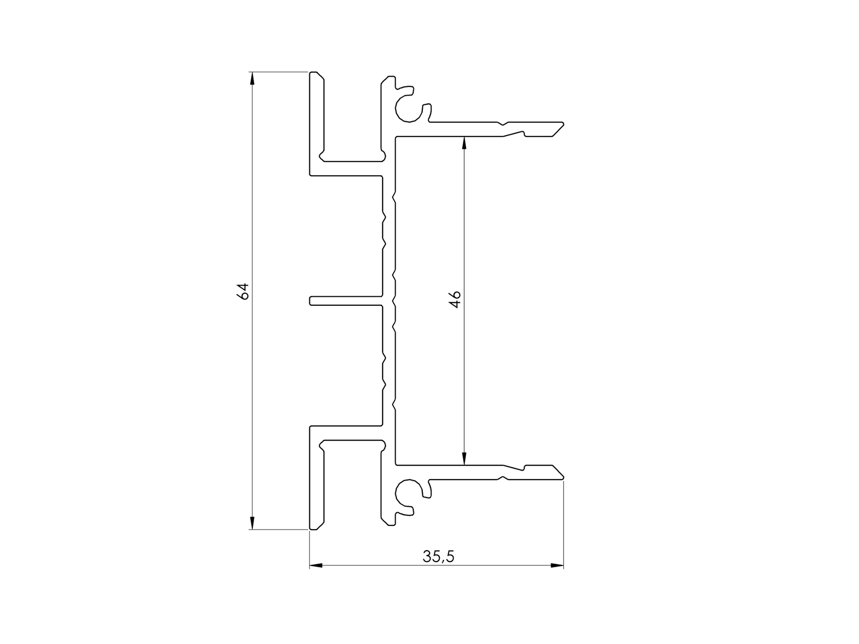 Hliníkový adaptér 64x38-1500mm pre žalúzie do 46mm R7016