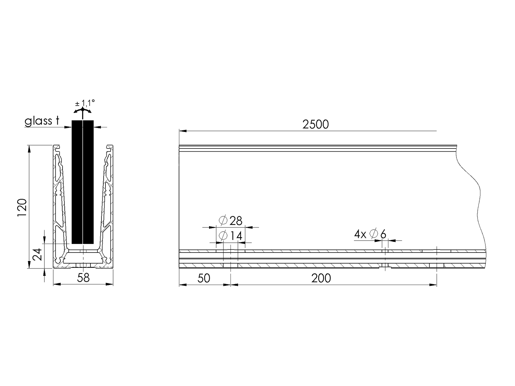 Celosklenené zábradlie-profil dutý-vrchné kotvenie