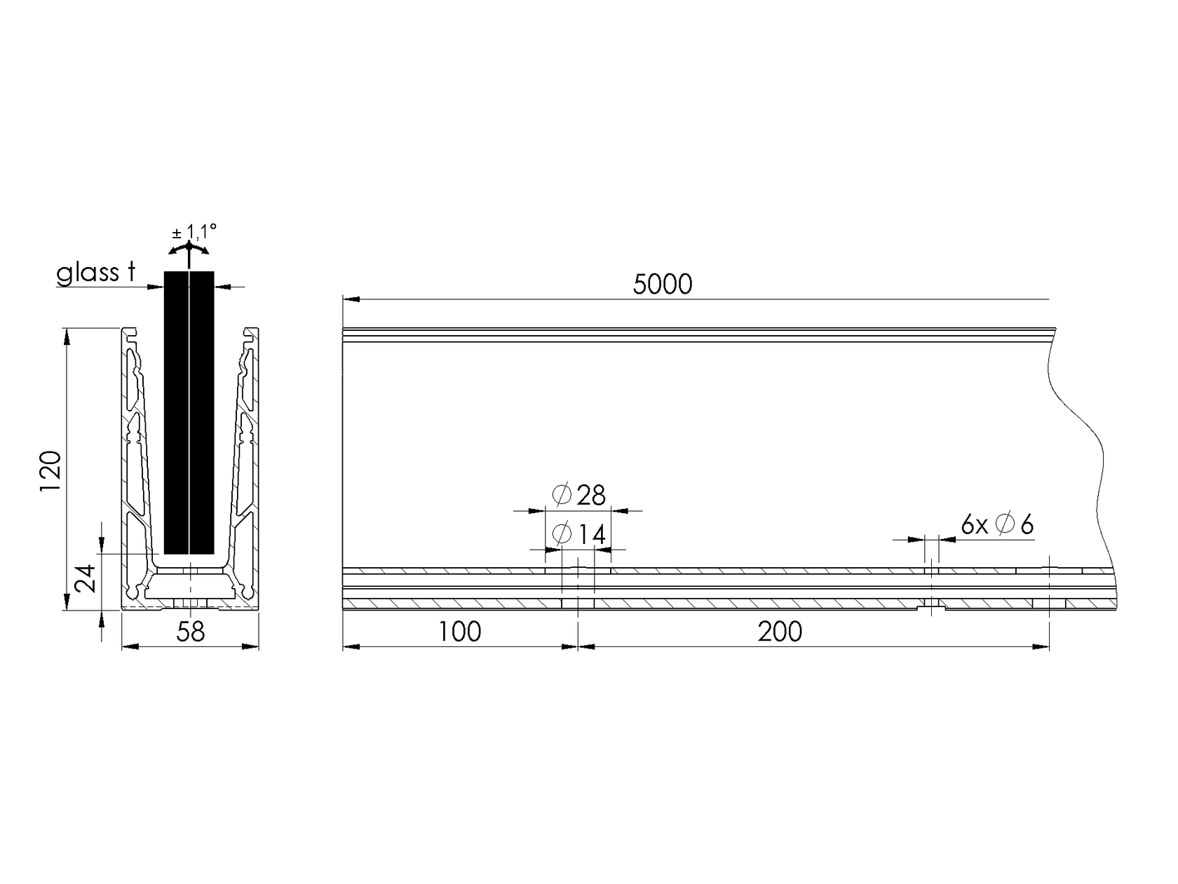 Celosklenené zábradlie-profil dutý-vrchné kotvenie