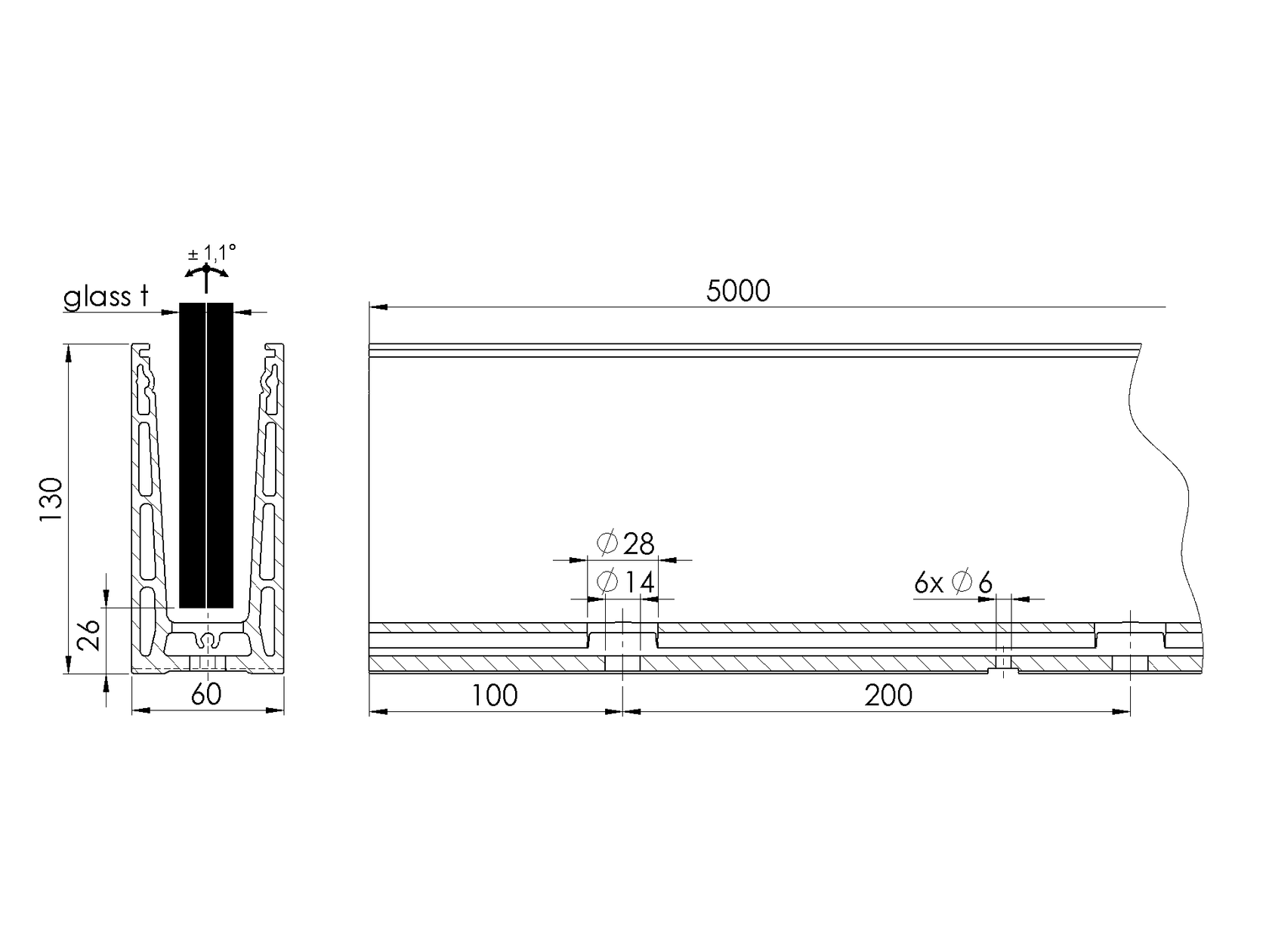 Celosklenené zábradlie-profil dutý-vrchné kotvenie