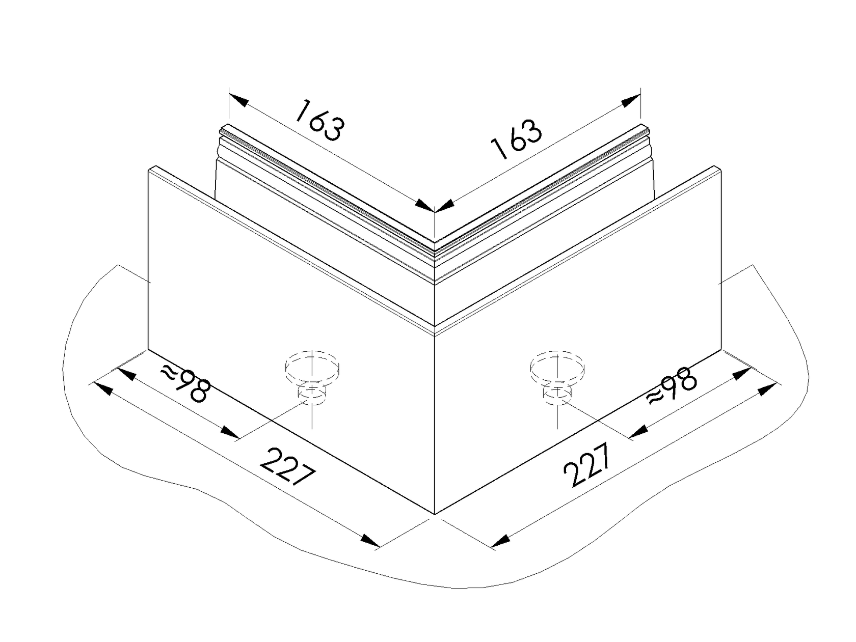 Celosklenené zábradlie-roh. profil-vrchné kotvenie