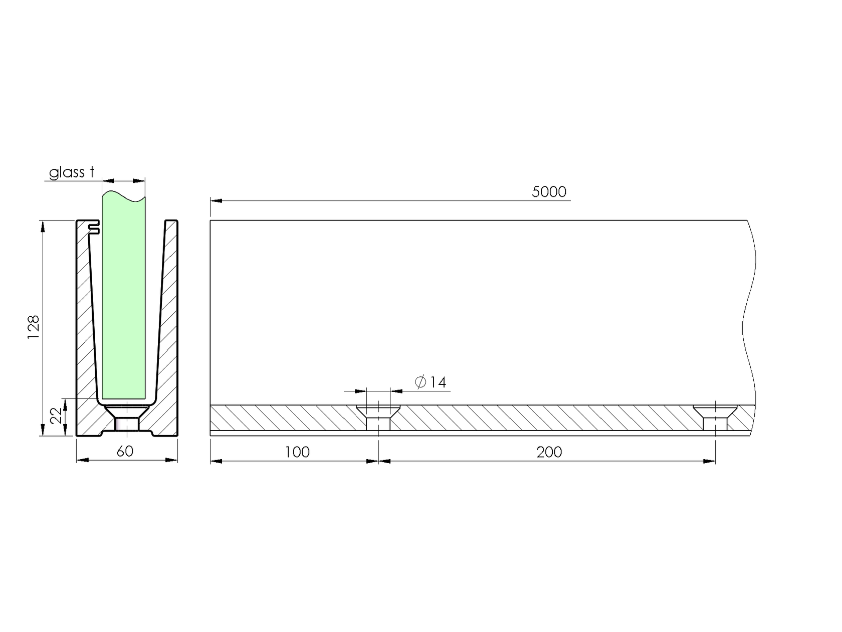 Celosklenené zábradlie-profil-vrchné kotvenie