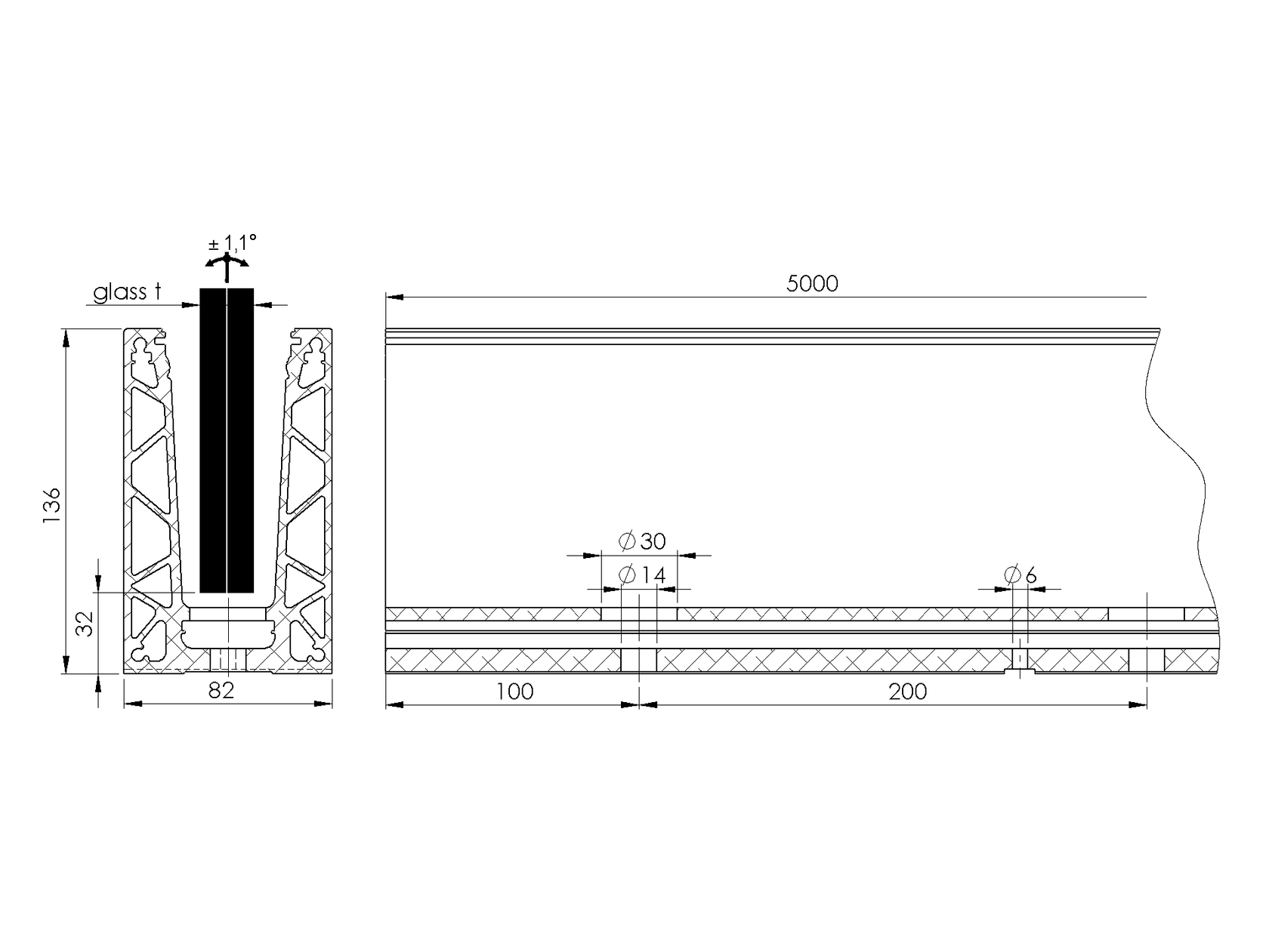 Celosklenené zábradlie-profil dutý-vrchné kotvenie