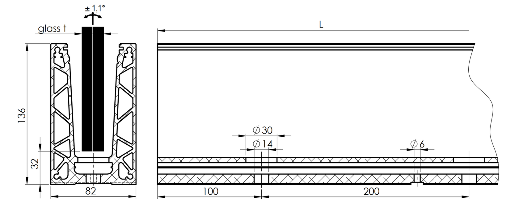 Celosklenené zábradlie-profil dutý-vrchné kotvenie