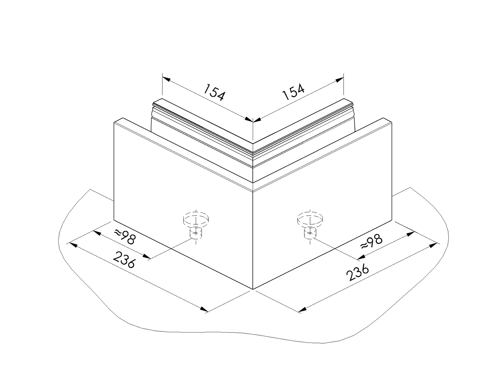Celosklenené zábradlie-roh. profil-vrchné kotvenie