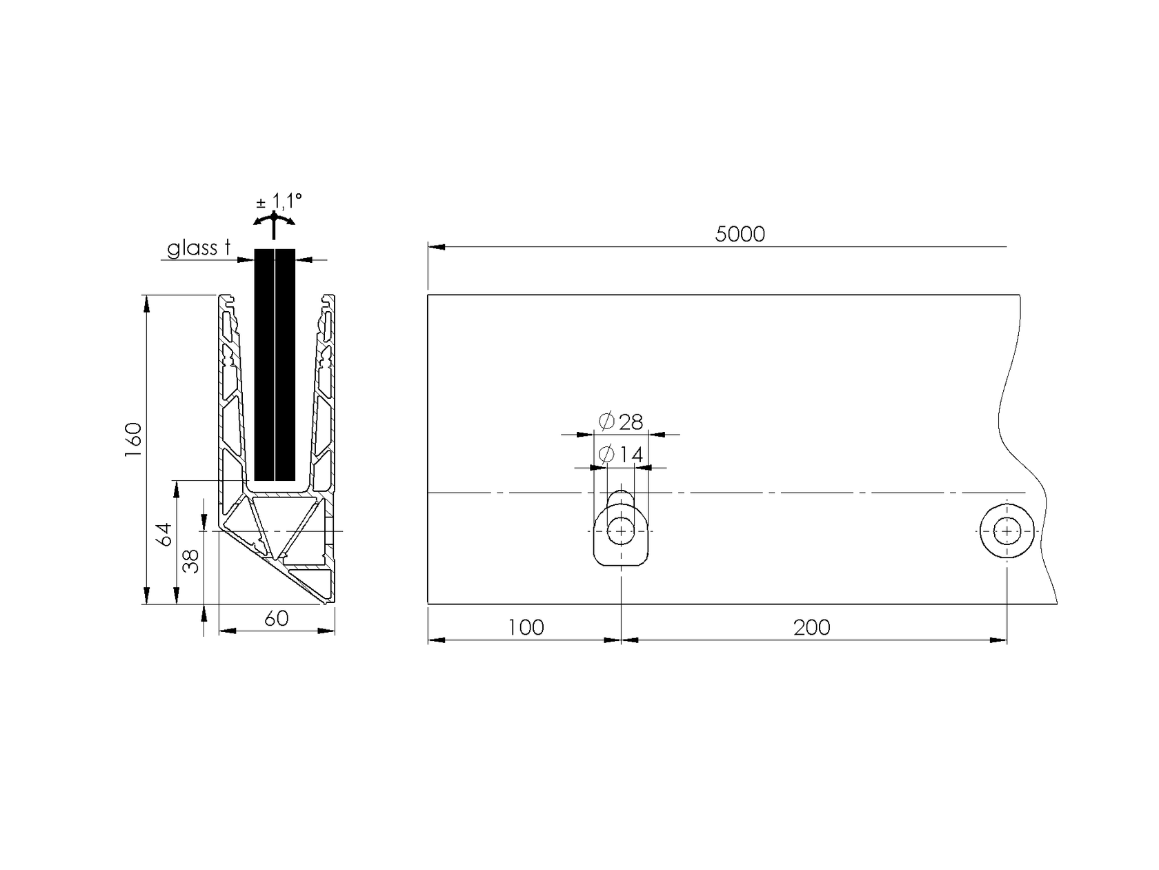 Celosklenené zábradlie-profil dutý-bočné kotvenie