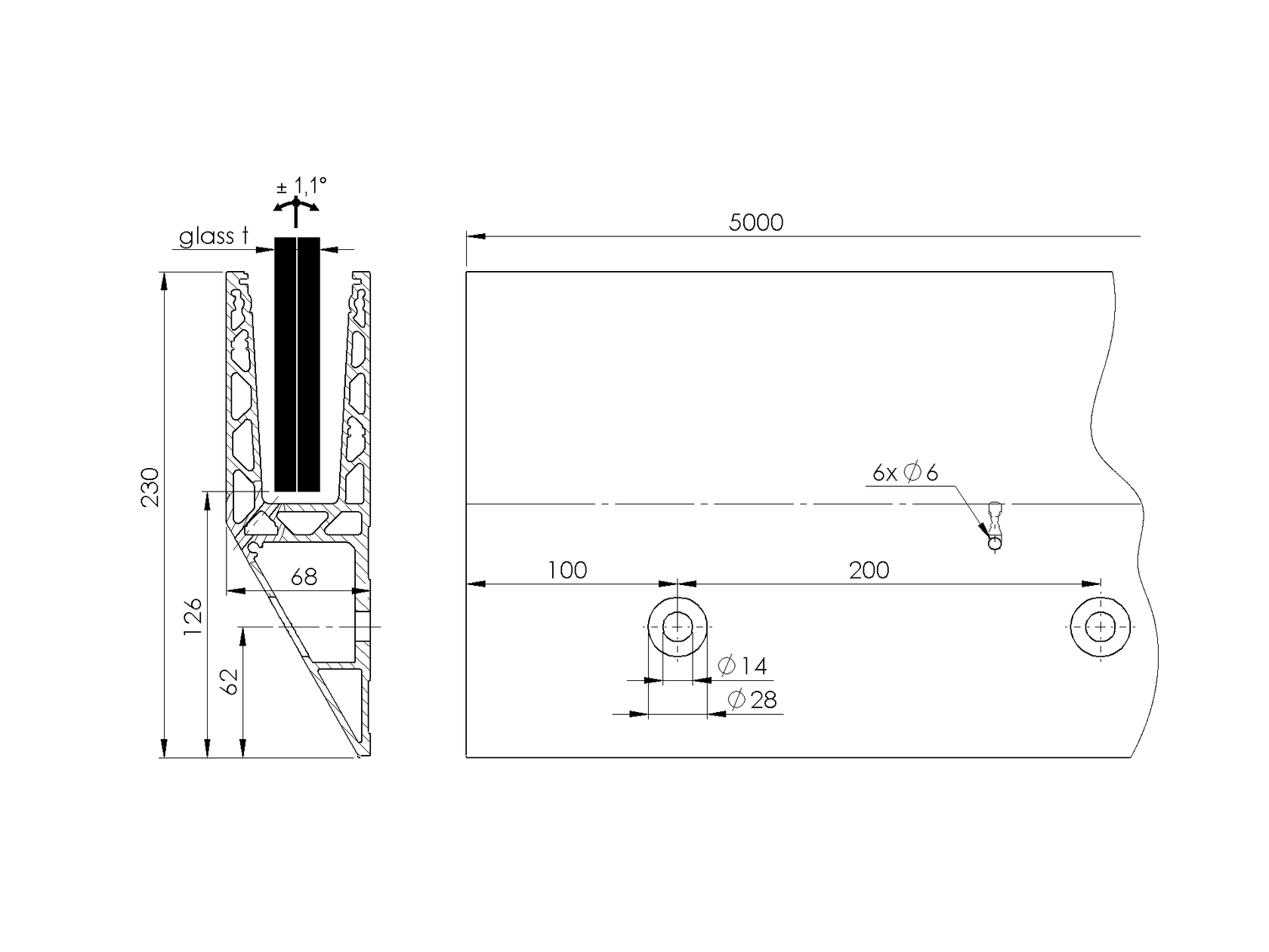Celosklenené zábradlie-profil dutý-bočné kotvenie