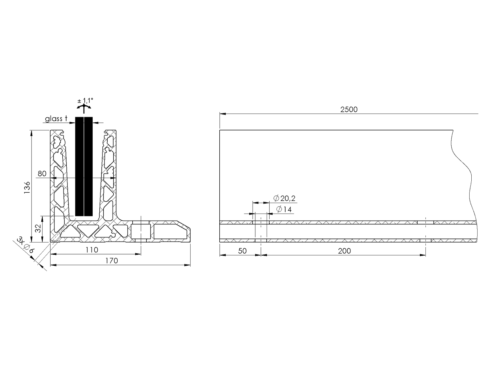Celosklenené zábradlie-profil dutý-vrchné kotvenie