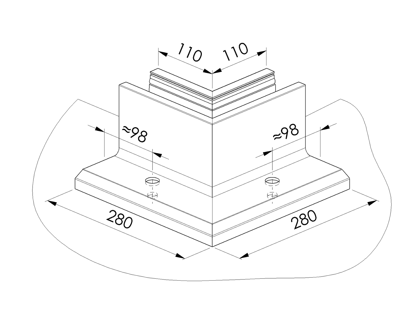 Celosklenené zábradlie-roh. profil-vrchné kotvenie