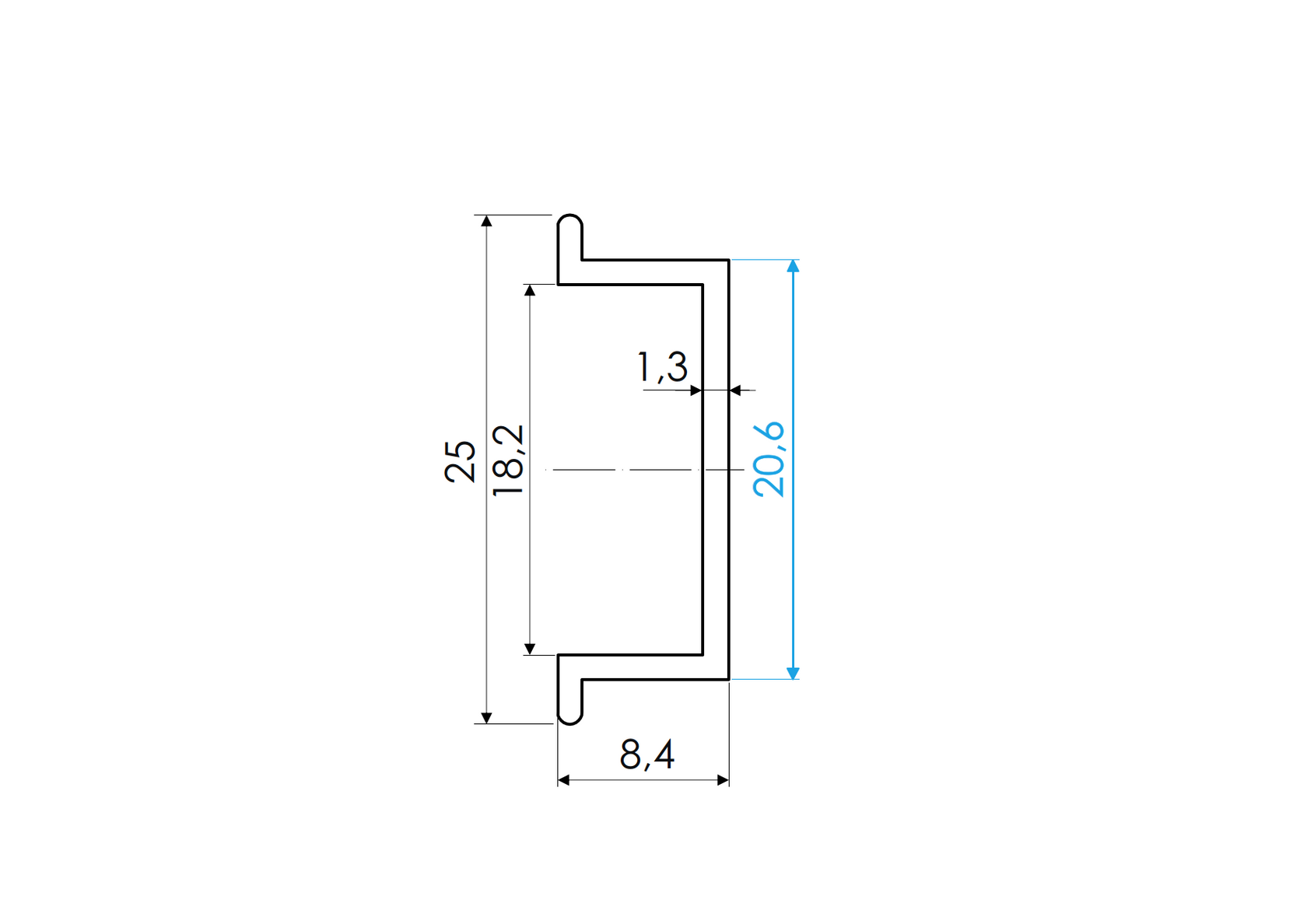 Oddeľovaci prvok 20mm pre doskovú výplň AL/4238
